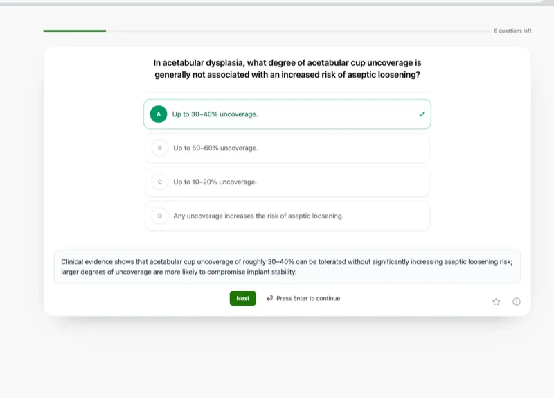 Domain browser showing question categories across subspecialties