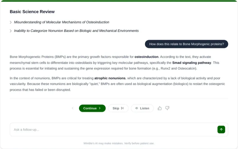 Interactive study guide with orthopedic surgery topic walkthrough